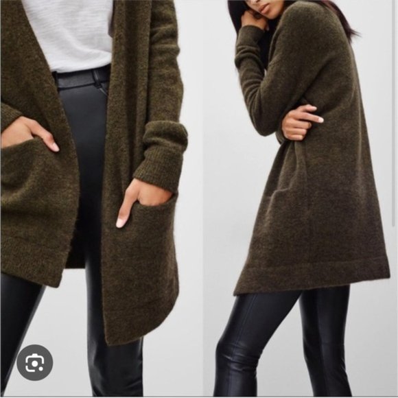 Aritzia Wilfred Free Aronson Open Front Wool Blend Cardigan Sweater Dark Gray XS - Picture 3 of 16